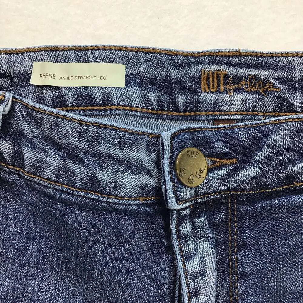 Kut from the Kloth Reese Ankle Straight Leg Jeans Frayed Hem Size 12 - Picture 7 of 13